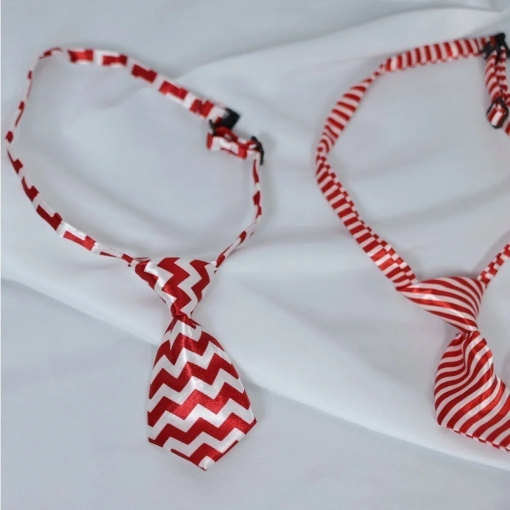 🅽🅴🆆 checkered zig zag stripe red white adjustable dog tie cat pet clothing